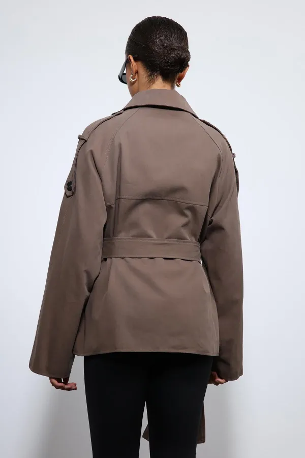 Antioch Kahve Kemerli Kısa Trençkot