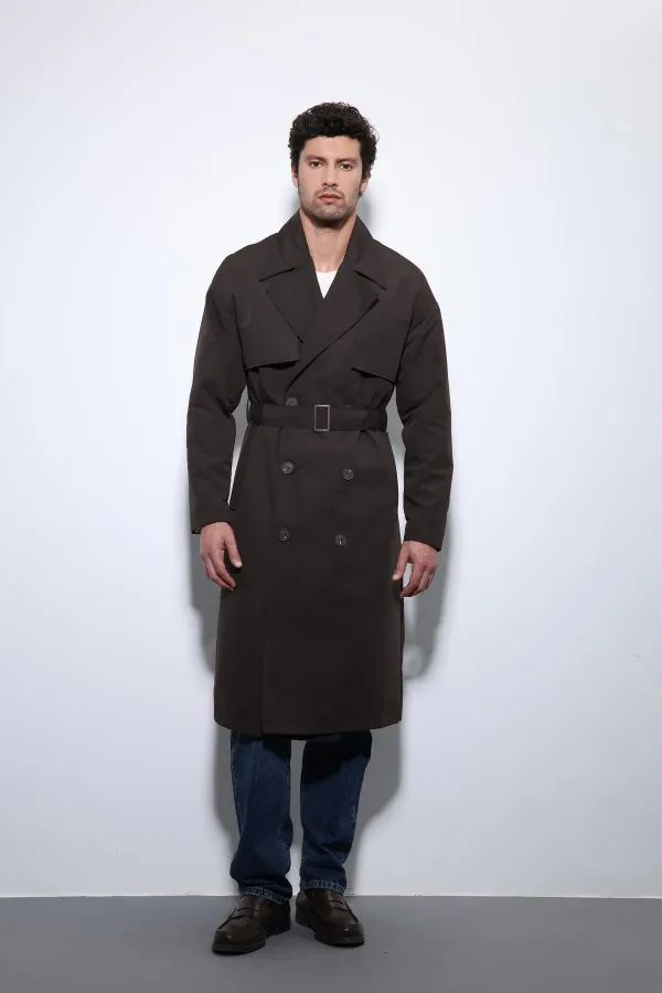 Trench-coat croisé marron foncé Antioch avec ceinture