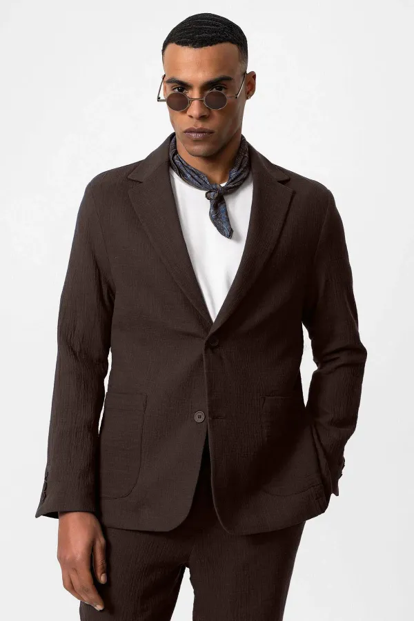 Antioch Kahve Astarsız Torba Cepli Erkek Blazer Ceket