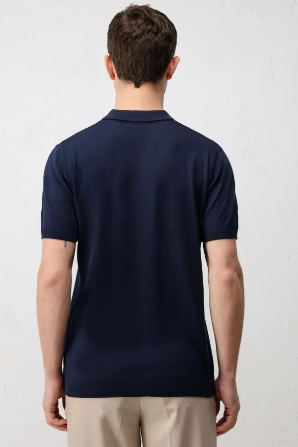 T-shirt à col polo slim confortable bleu marine Antioch pour homme