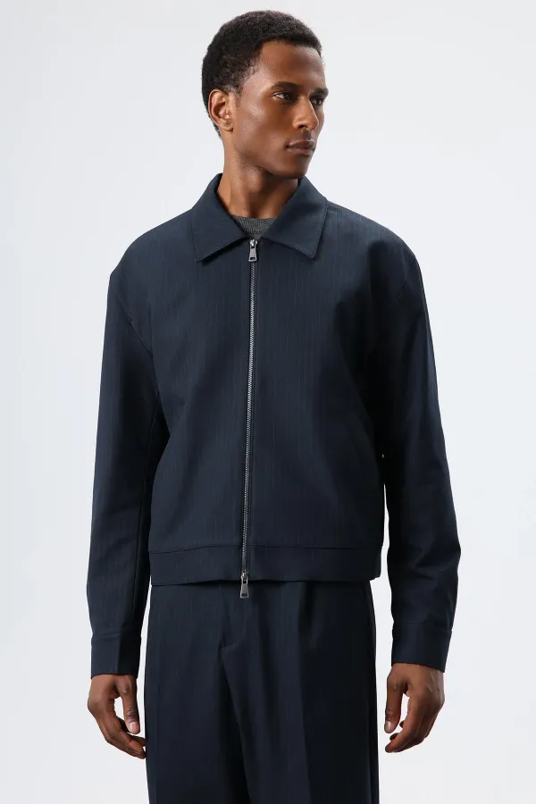 Antioch Lacivert Çizgili Mevsimlik Erkek Mont