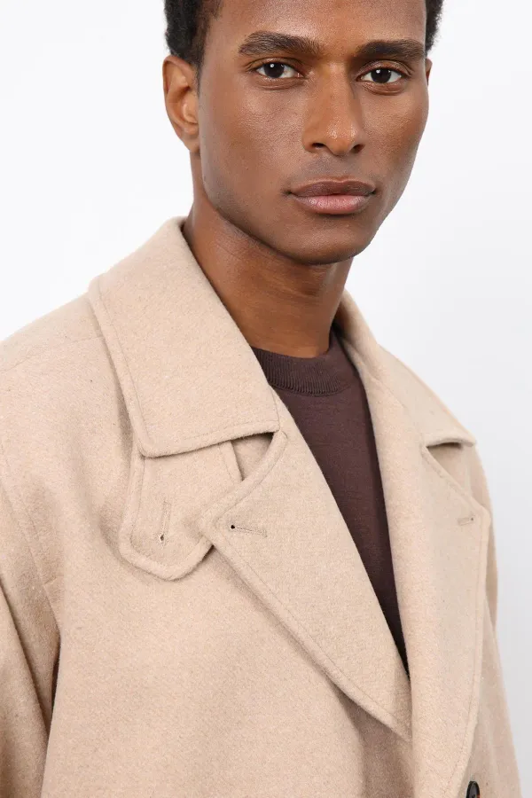 Antioch Beige Double-Breasted Short Men's Coat