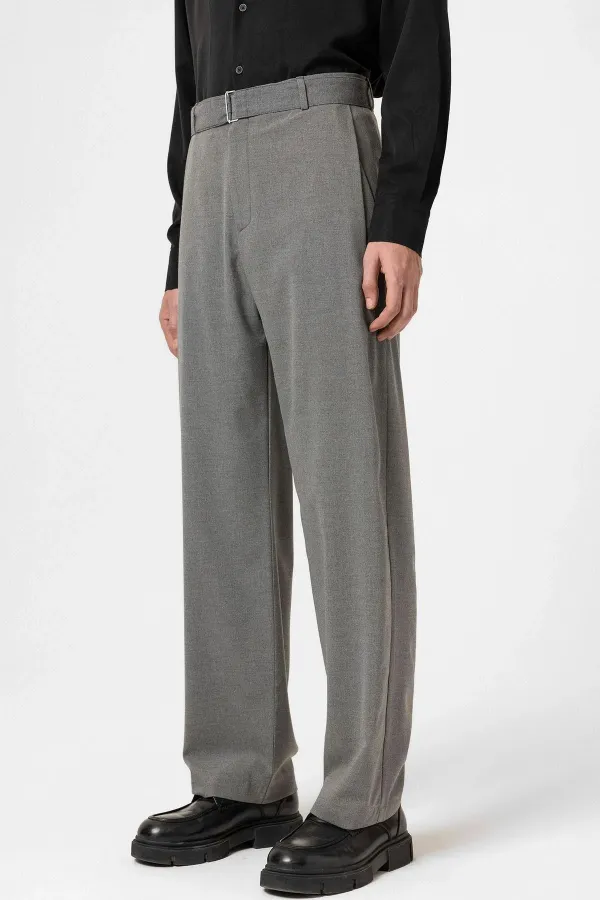 Antioch Gri Yüksek Bel Kemerli Erkek Pantolon