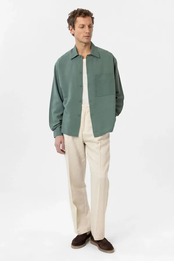 Chemise décontractée pour homme Antioch Green en lin mélangé