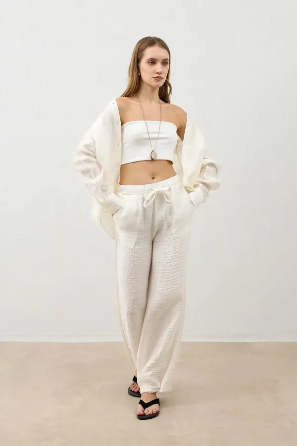 Antioch Ekru Ayarlanabilir Paça Dökümlü Kadın Pantolon