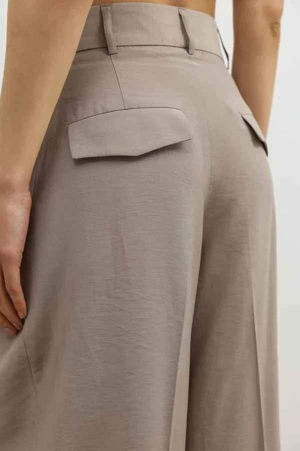 Antioch Beige Lyocell Blend Wide Leg Women's Trousers