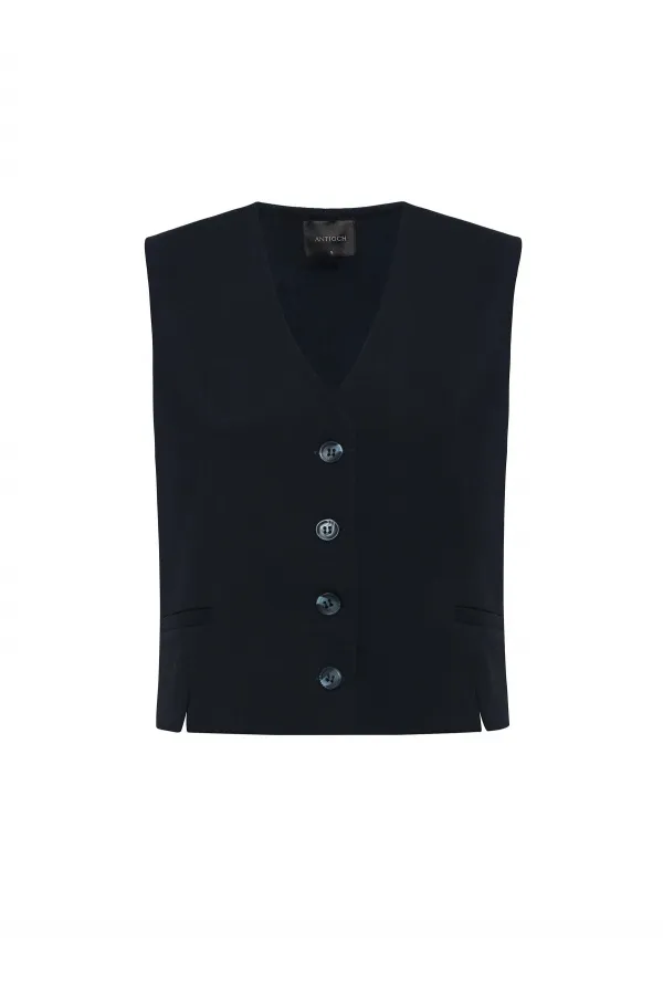 Antioch Lacivert Yırtmaçlı Kadın Yelek