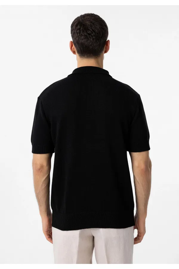 Antioch Siyah 100% Pamuk Polo Yaka Triko T-Shirt