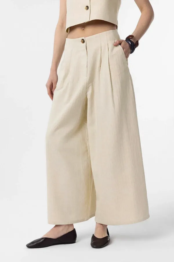 Antioch Natural Linen Blend Women's Culotte Pants