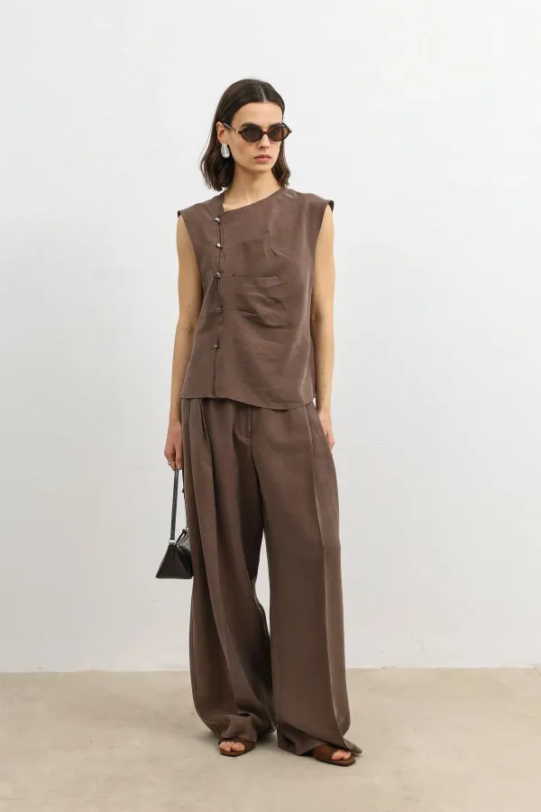 Pantalon large pour femme Antioch Coffee Lyocell Blend