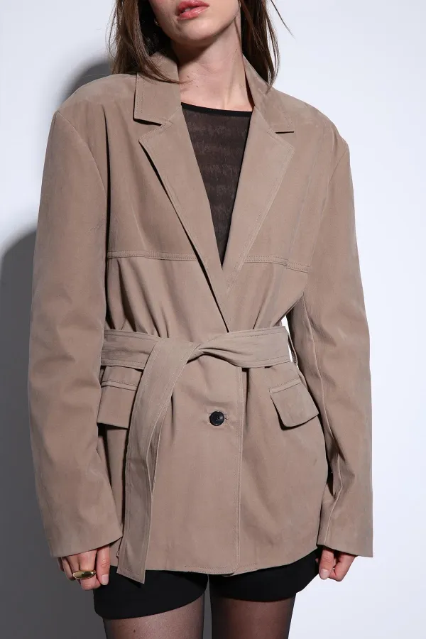 Antioch Bej Kuşak Bağlamalı Süet Kadın Ceket