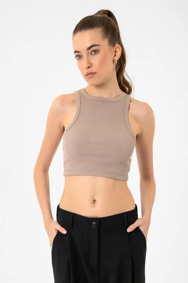 Débardeur court côtelé beige Antioch pour femme