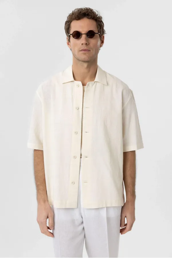 Chemise à manches courtes pour homme Antioch en coton jacquard texturé écru
