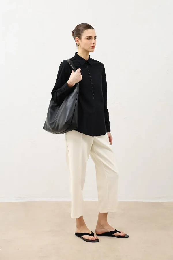 Antioch Black Button Detail Poplin Shirt