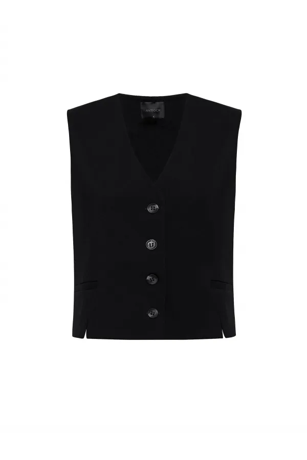 Antioch Siyah Yırtmaçlı Kadın Yelek