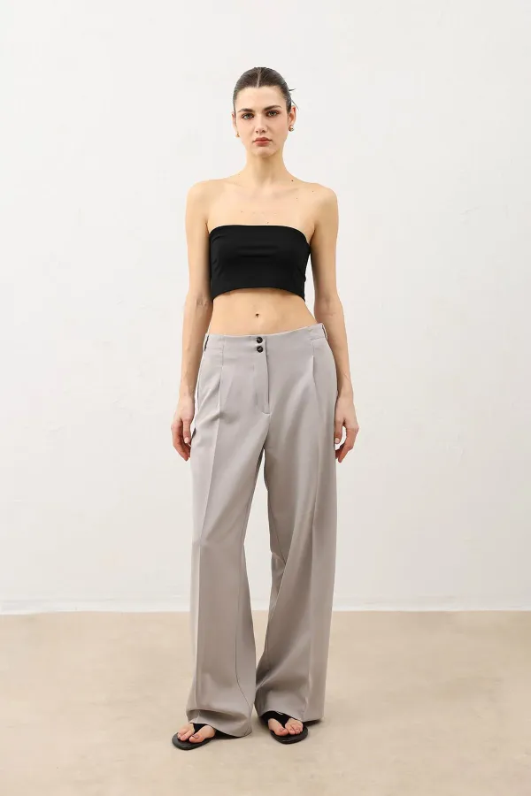 Antioch Light Grey Wide Leg Women's Trousers with Dart Detail