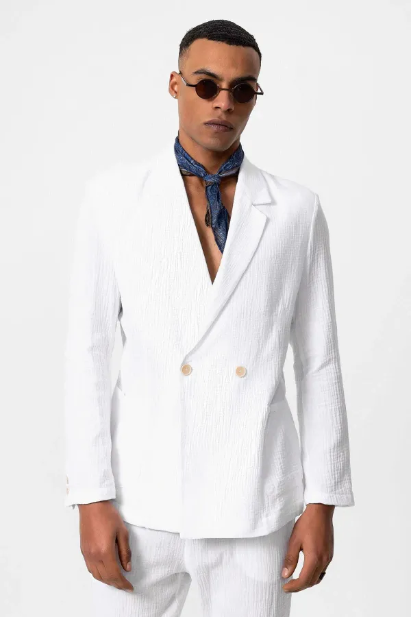 Antioch Off-White Double-Breasted Unlined Men's Blazer Jacket