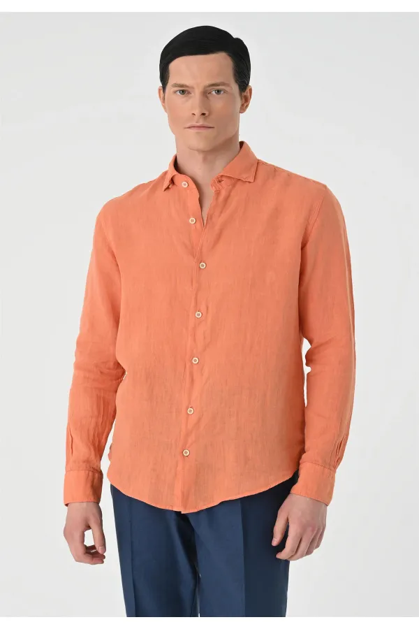 Antioch Salmon Collar Button Detail 100% Linen Men's Shirt