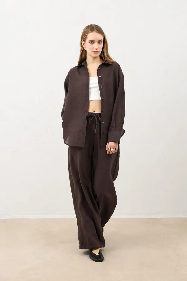 Antioch Dark Brown Draped Oversize Women's Shirt