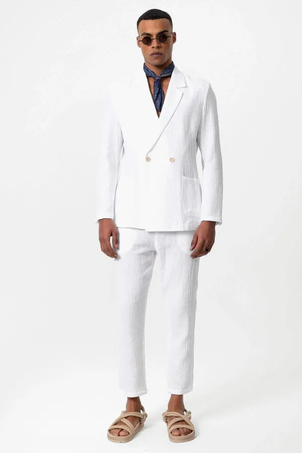 Antioch Off-White Double-Breasted Unlined Men's Blazer Jacket