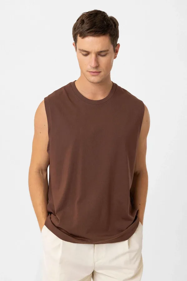 Antioch Kahve Relaxed Fit Erkek Kolsuz T-Shirt