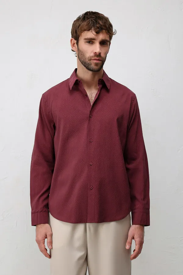 Antioch Burgundy Modal Blend Textured Men's Shirt