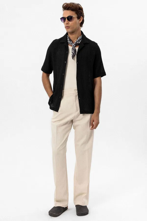 Antioch Siyah Dokulu Kroşe Erkek Gömlek