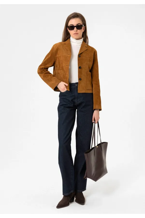 Antioch Tan Women's Faux Suede Crop Jacket