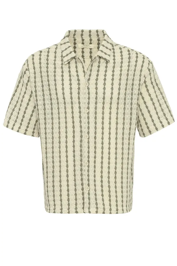 Antioch Khaki Striped Knitted Short-Sleeved Men's Shirt