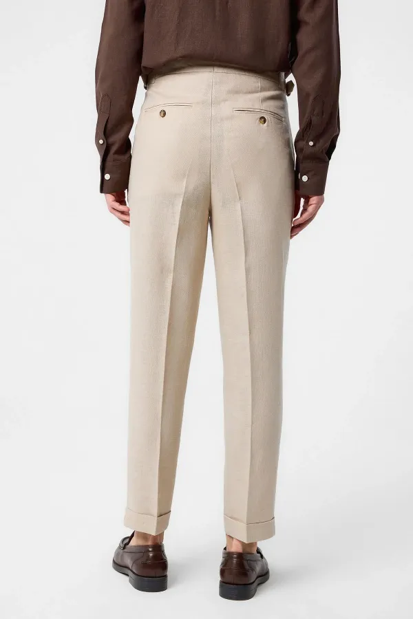 Antioch Beige 100% Linen Italian Cut Men's Trousers