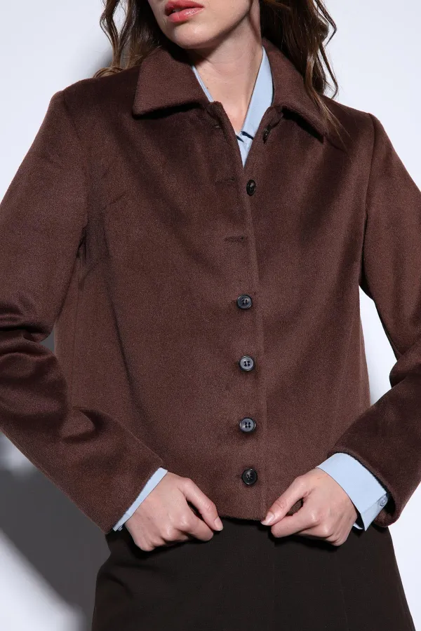 Veste courte en cachemire à col chemise Antioch Coffee