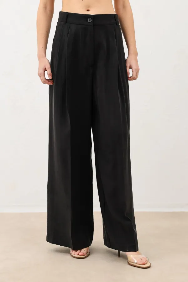 Antioch Black Pleated Palazzo Women's Trousers