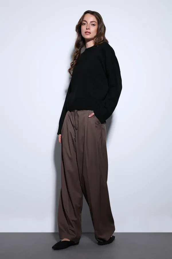 Antioch Kahve Pileli Palazzo Kadın Pantolon