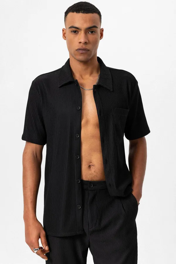 Antioch Black Corduroy Short-Sleeved Men's Shirt
