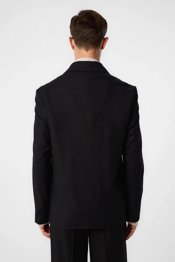 Veste blazer pour homme Antioch noire coupe décontractée en lin mélangé