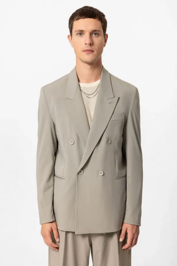 Antioch Light Khaki Single Button Double-Breasted Men's Blazer Jacket