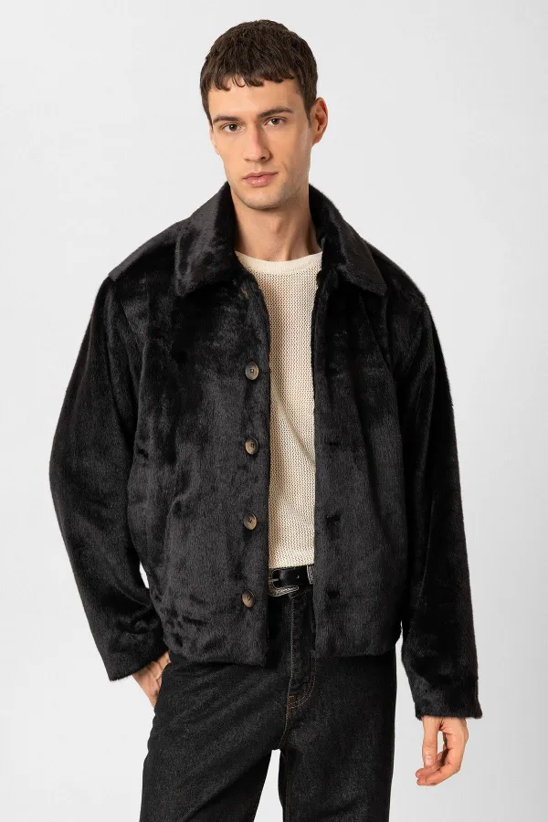 Antioch Black Relax Fit Soft Textured Men's Jacket