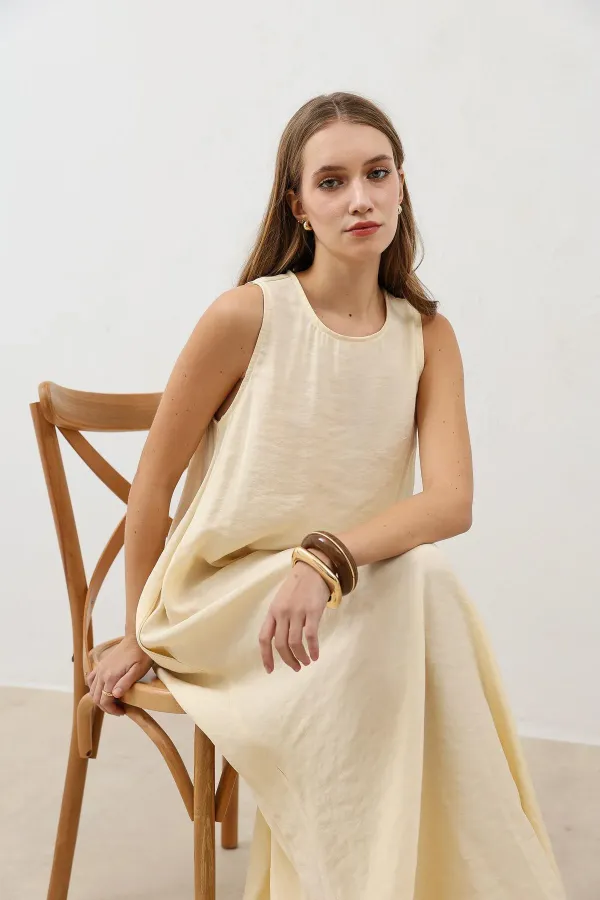 Robe midi jaune Antioch drapée à col halter