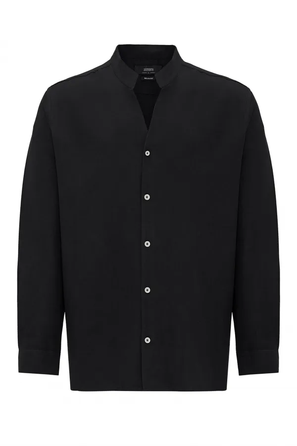 Antioch Black Mandarin Collar Long-Sleeve Men's Shirt