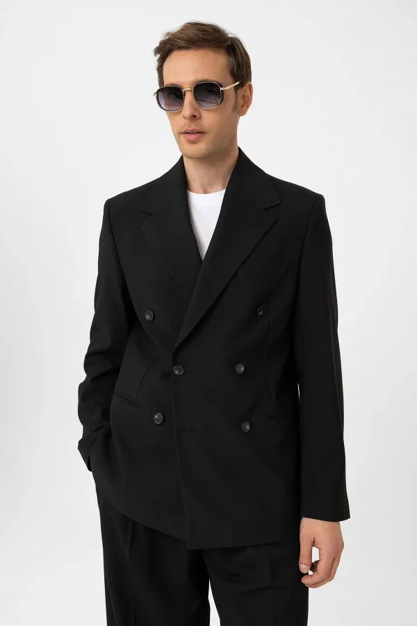 Antioch Black Relax Fit Double-Breasted Men's Blazer Jacket