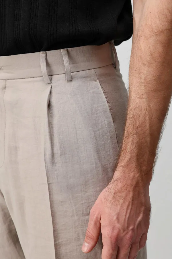 Pantalon homme Antioch Beige Lyocell coupe décontractée plissé