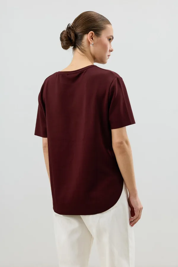 Antioch Bordo Dökümlü Kadın T-Shirt