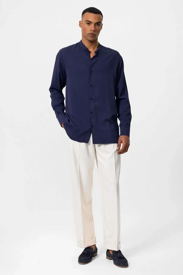 Antioch Light Navy Blue Mandarin Collar Regular Fit Men's Shirt