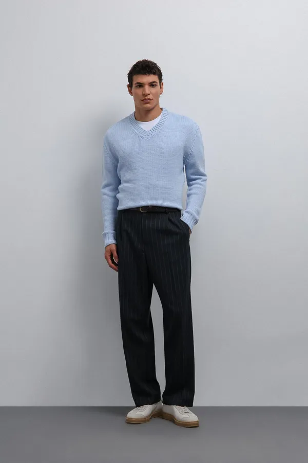 Pull Antioch Bebe bleu texturé à col en V pour garçon