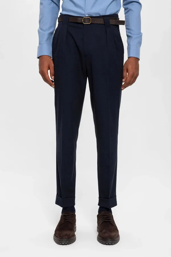 Antioch Lacivert Kemerli Double Paça Pantolon