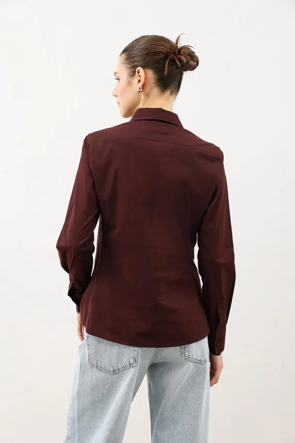 Antioch Burgundy Basic Slim Fit Women's Shirt