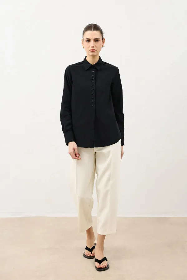 Antioch Black Button Detail Poplin Shirt