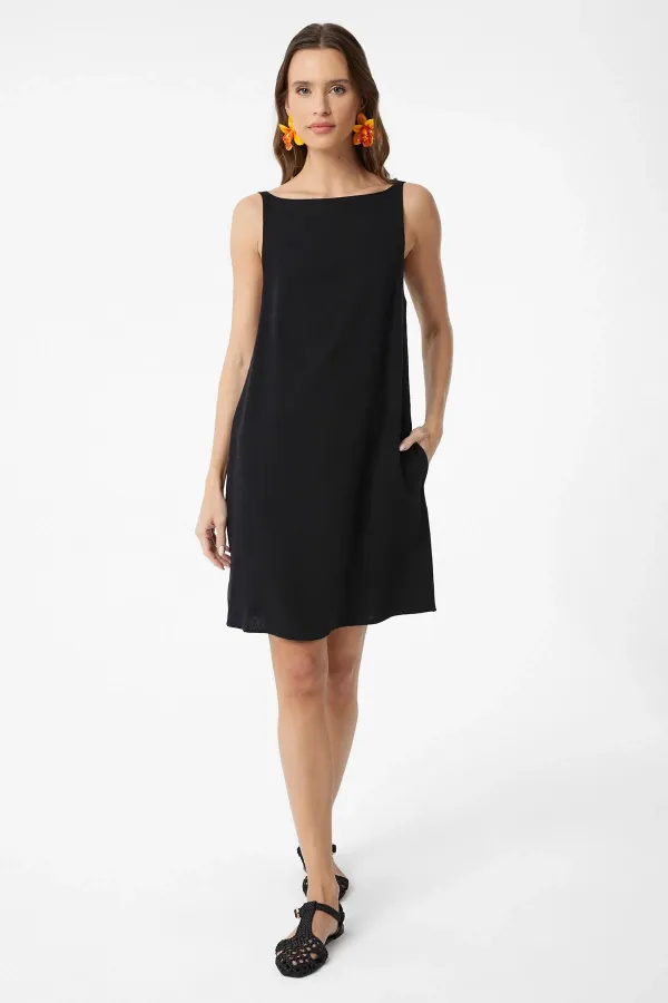Antioch Black Linen Blend Women's Mini Dress