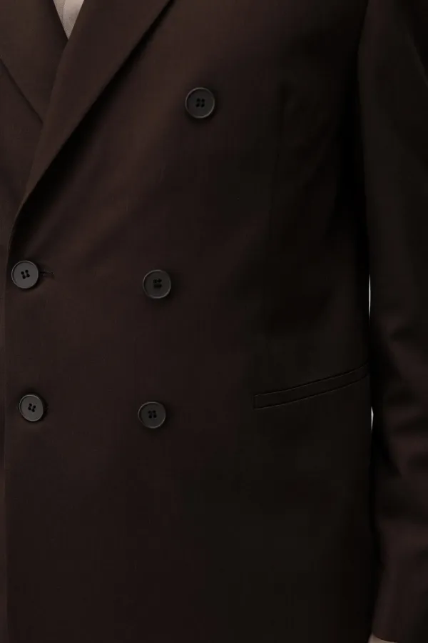 Veste blazer Antioch marron foncé à double boutonnage et coupe décontractée pour homme