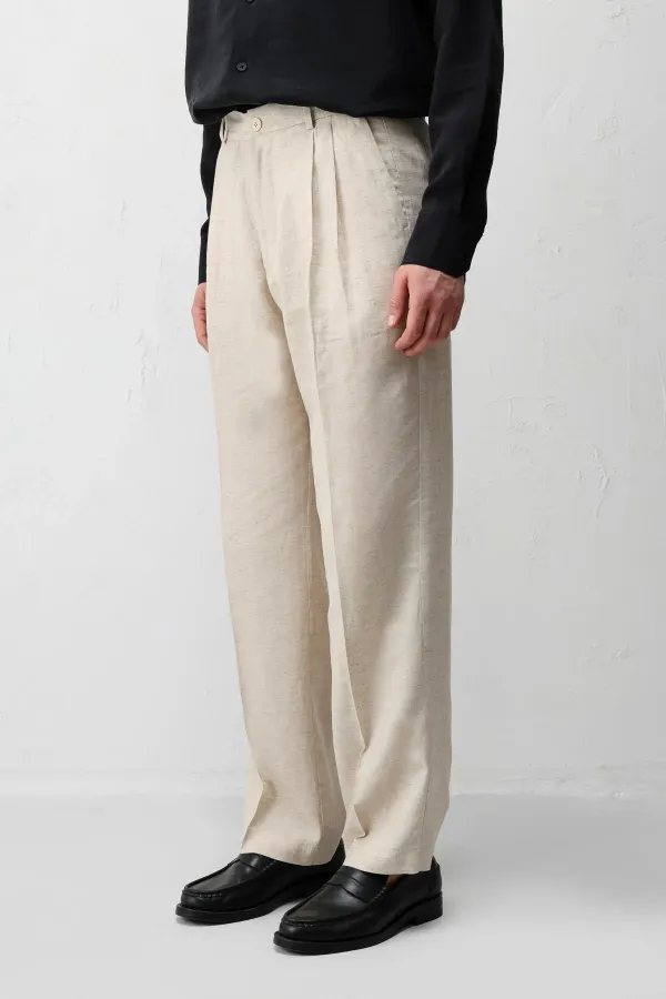 Antioch Taş Keten Karışımlı Erkek Baggy Pantolon